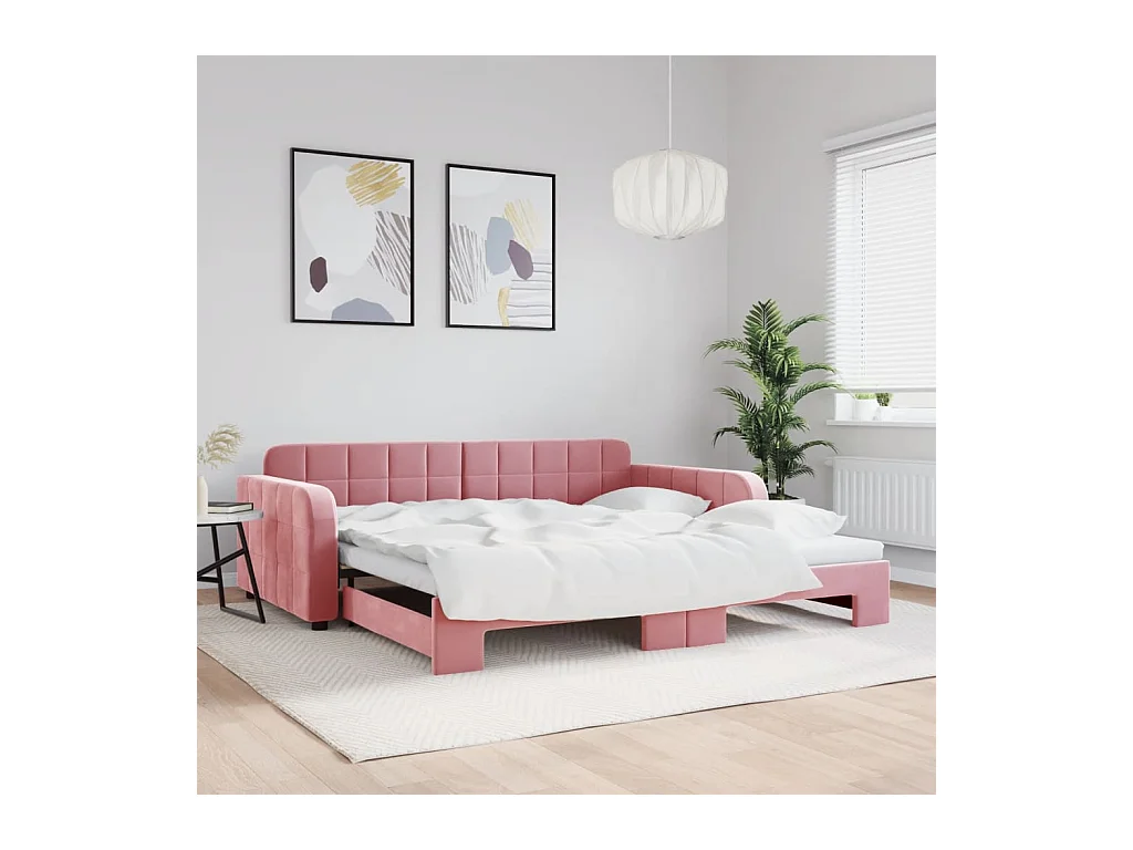 Lit de jour avec lit gigogne rose 100x200 cm velours