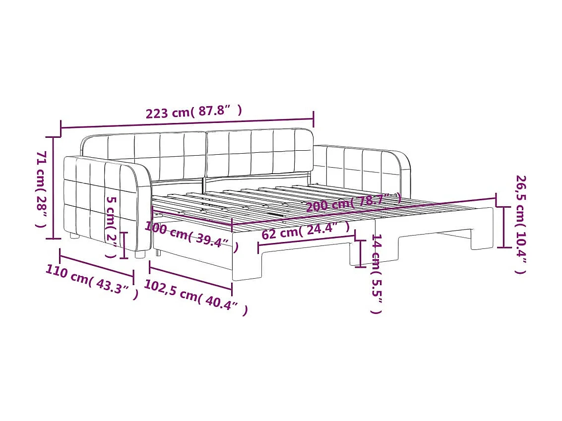 Tagesbett Ausziehbar Rosa 100x200 cm Samt