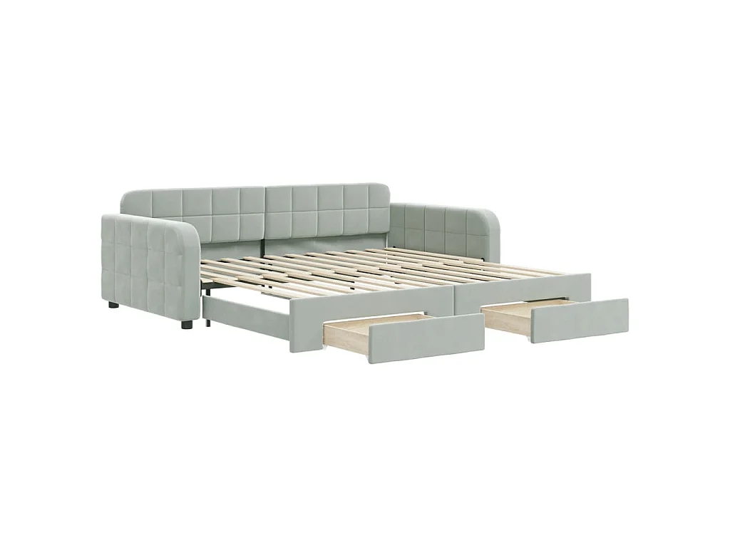 Sofá-cama c/ gavetão e gavetas 100x200 cm veludo cinzento-claro
