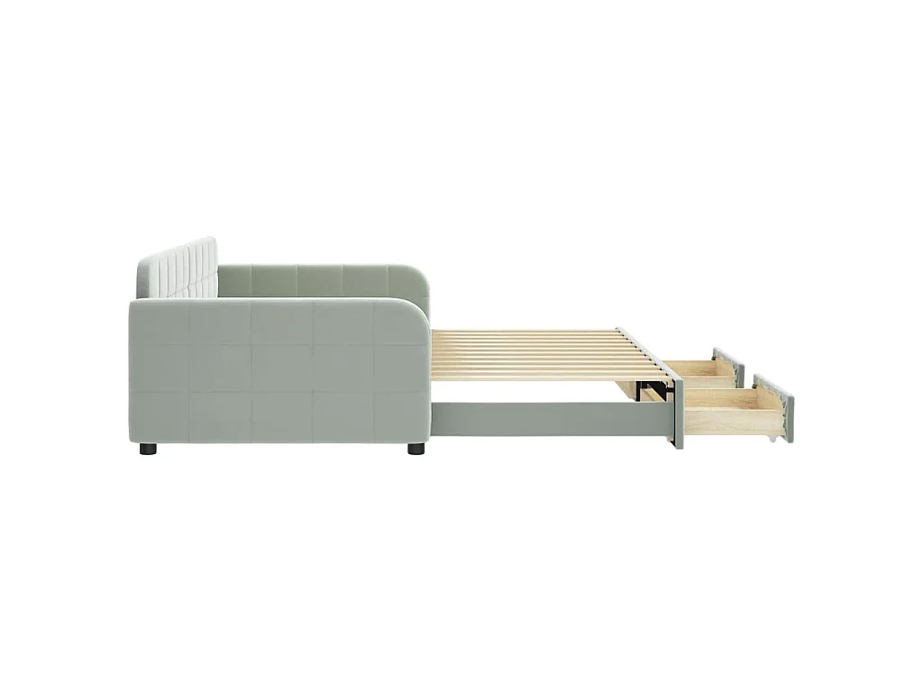 Sofá-cama c/ gavetão e gavetas 100x200 cm veludo cinzento-claro