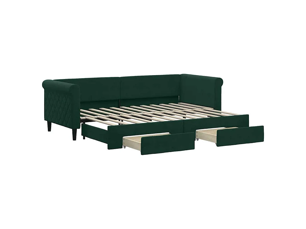 Divano Letto Estraibile Cassetti Verde Scuro 80x200cm Velluto