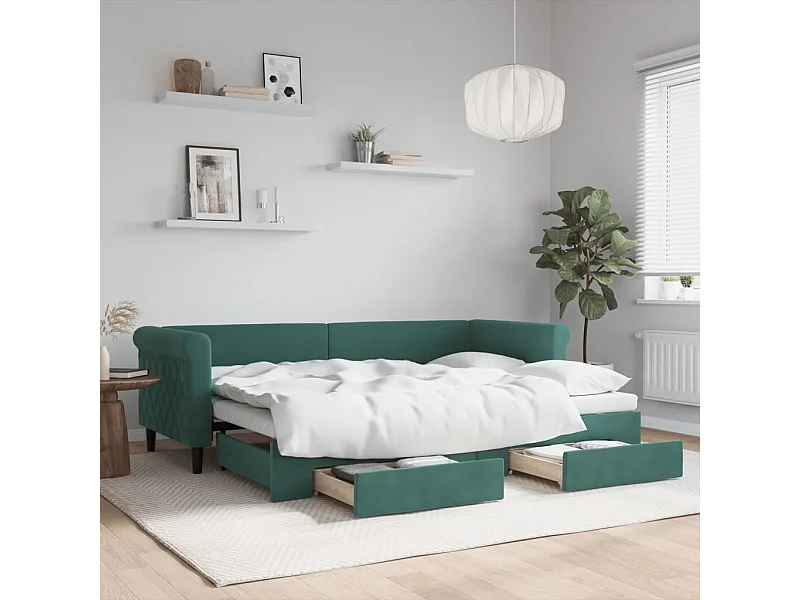 Divano Letto Estraibile Cassetti Verde Scuro 80x200cm Velluto