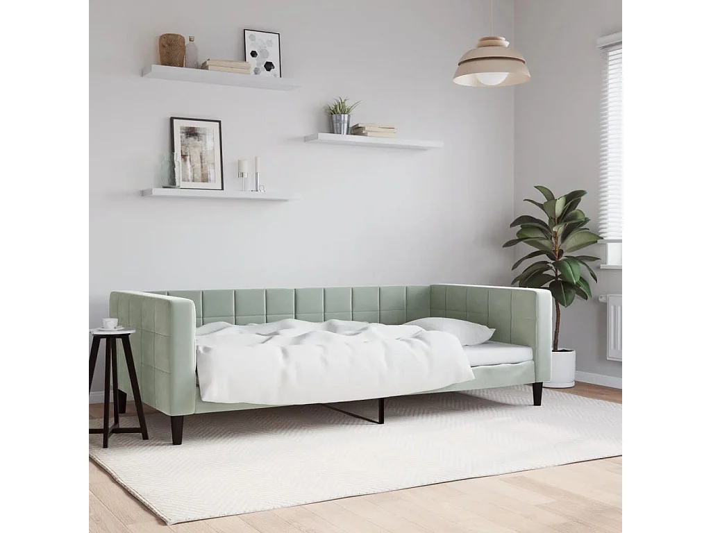Sofá cama sin colchón terciopelo gris claro 100x200 cm
