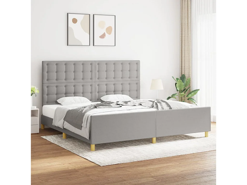 Estrutura de cama sem colchão 200x200 cm tecido cinzento-claro