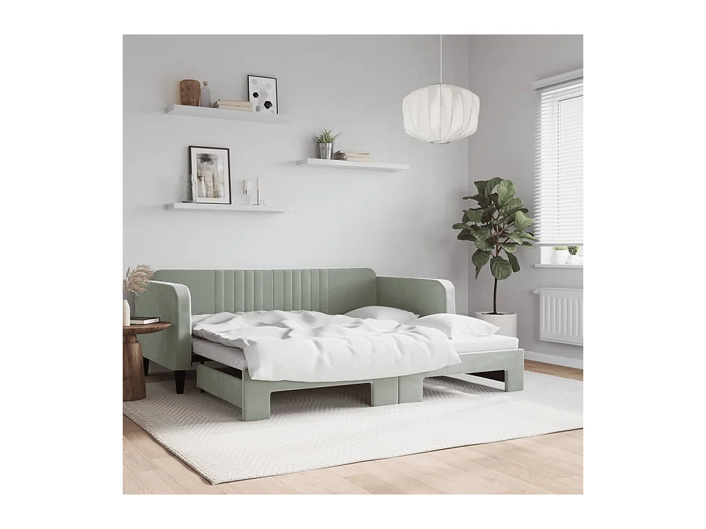 Lit de jour avec lit gigogne gris clair 90x190 cm velours