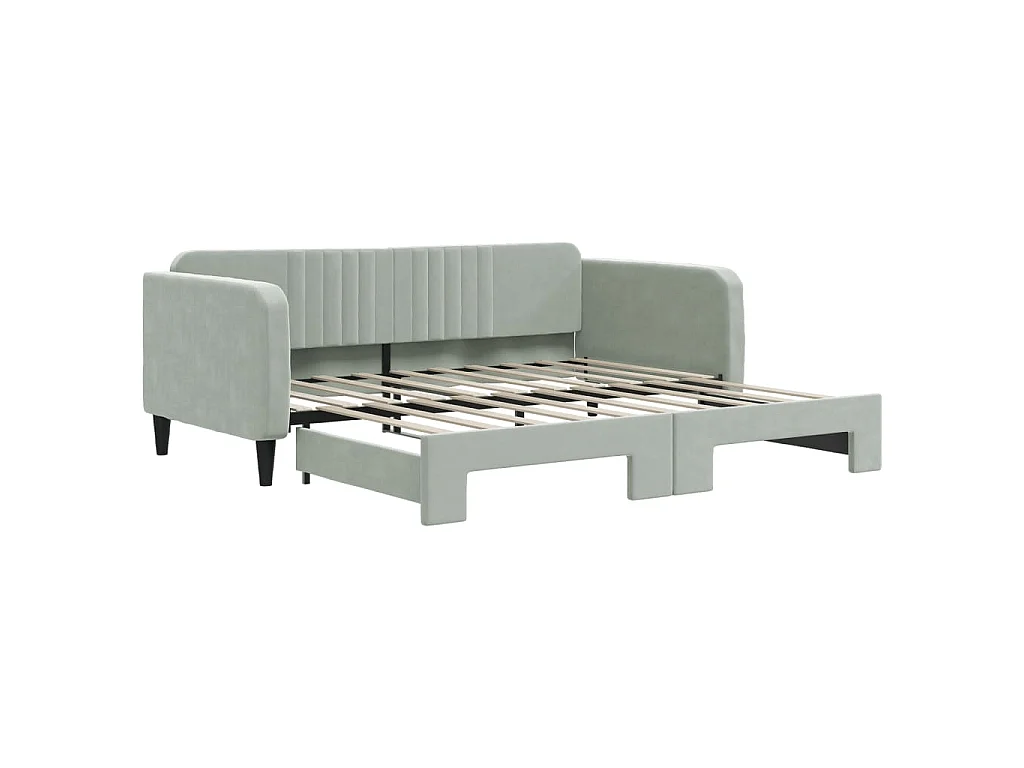 Lit de jour avec lit gigogne gris clair 90x190 cm velours