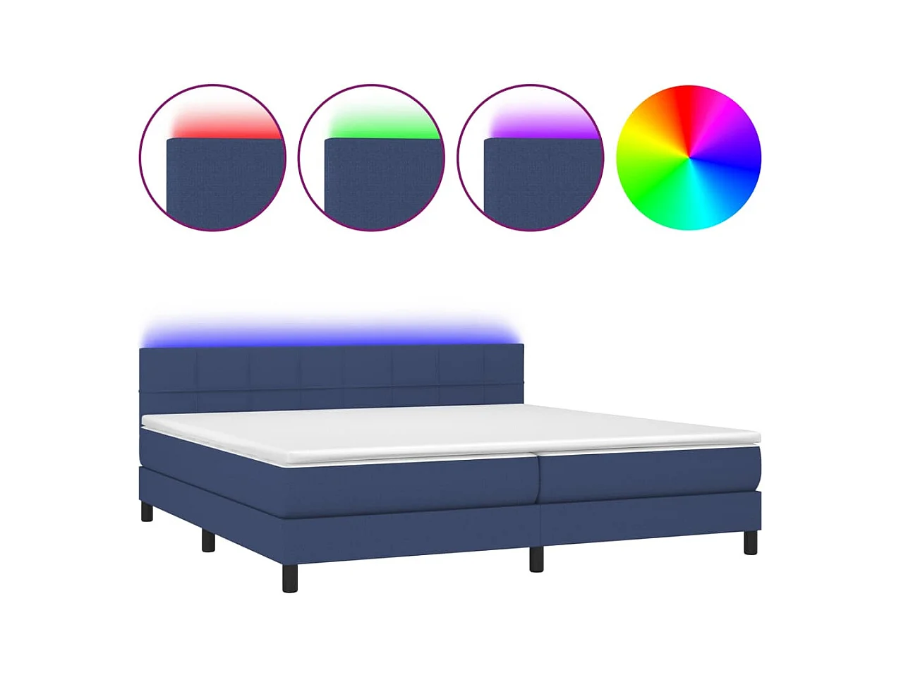 Letto a Molle Materasso e LED Blu 200x200cm in Tessuto