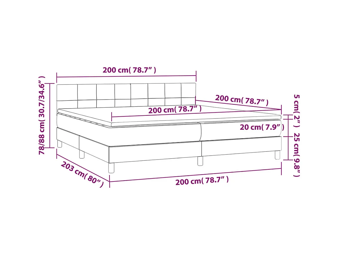 Letto a Molle Materasso e LED Blu 200x200cm in Tessuto