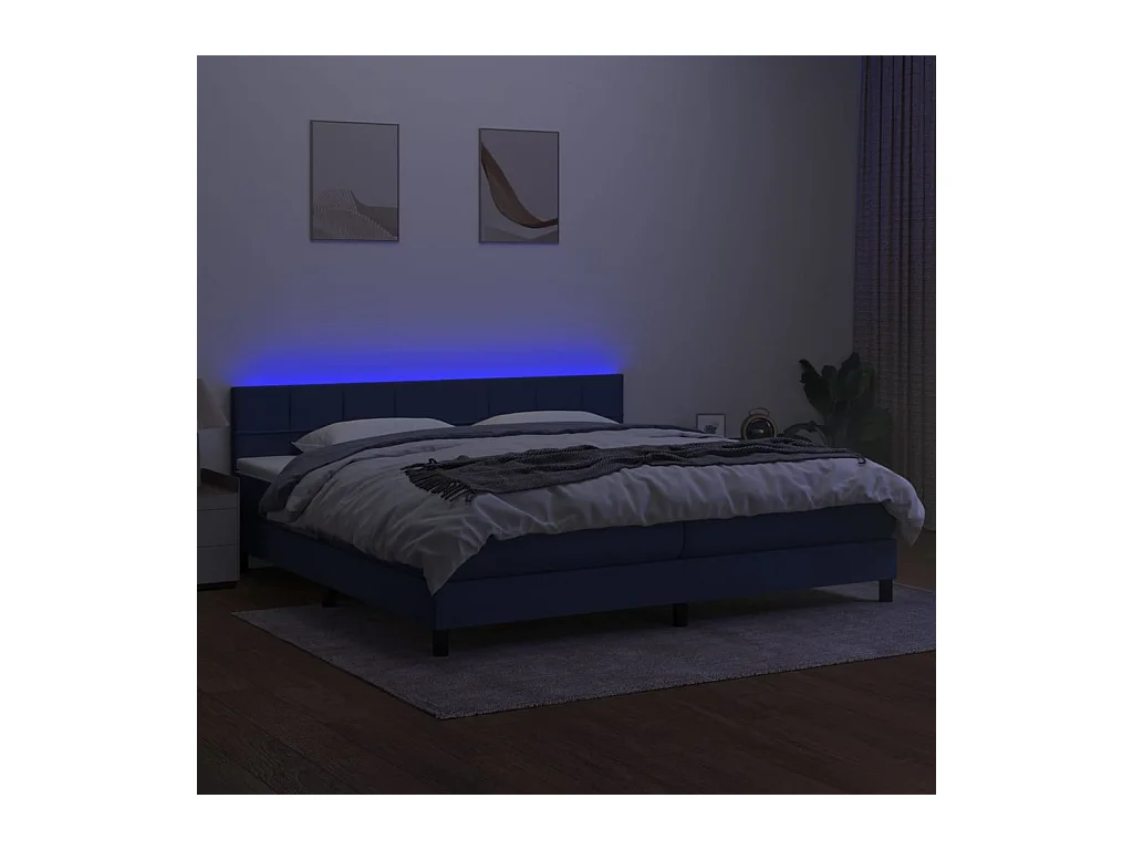 Letto a Molle Materasso e LED Blu 200x200cm in Tessuto