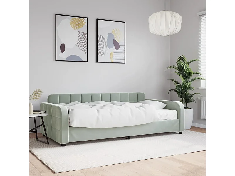 Sofá-cama com colchão 100x200 cm veludo cinzento-claro