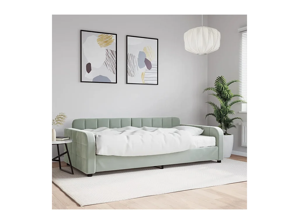 Lit de jour avec matelas gris clair 100x200 cm velours