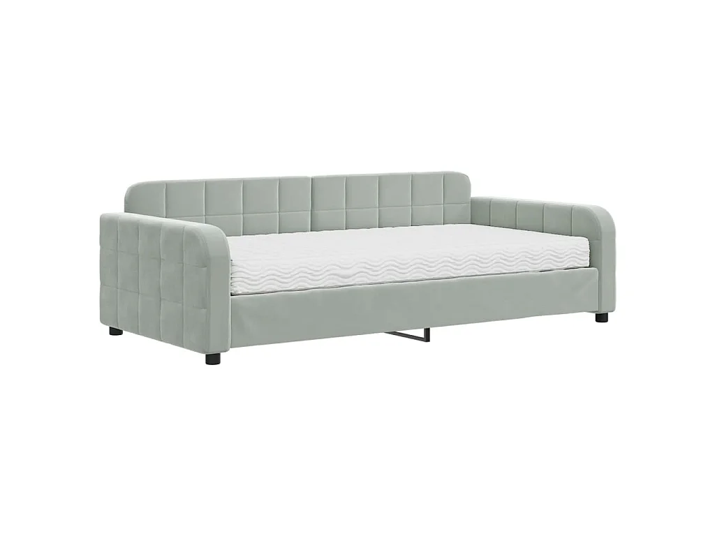 Lit de jour avec matelas gris clair 100x200 cm velours