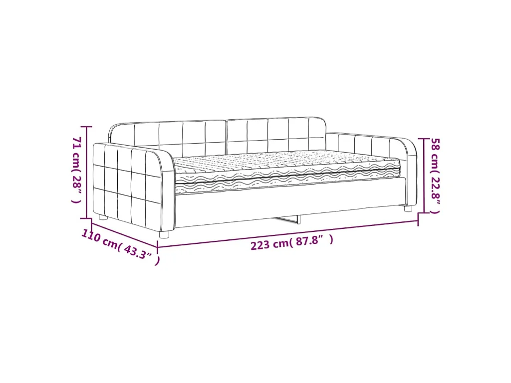 Lit de jour avec matelas gris clair 100x200 cm velours