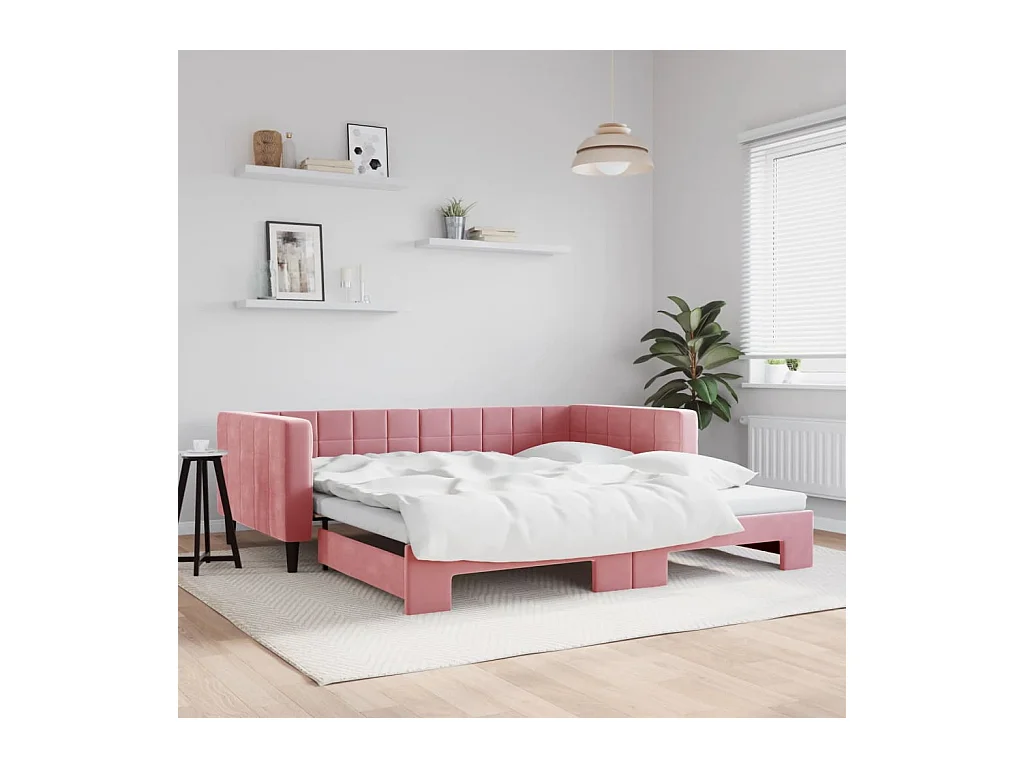 Lit de jour avec lit gigogne rose 100x200 cm velours