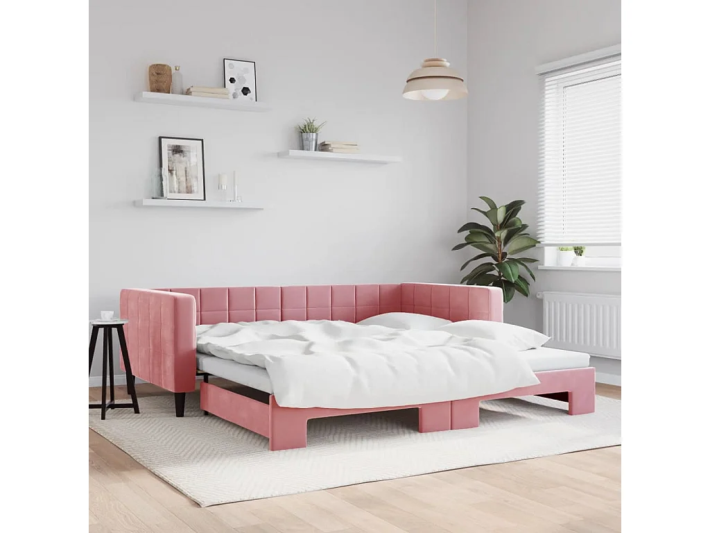 Tagesbett Ausziehbar Rosa 100x200 cm Samt