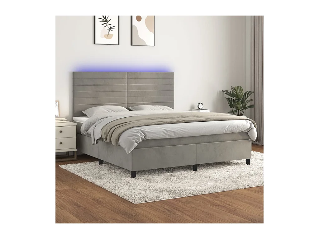Sommier à lattes de lit avec matelas LED Gris clair 160x200 cm