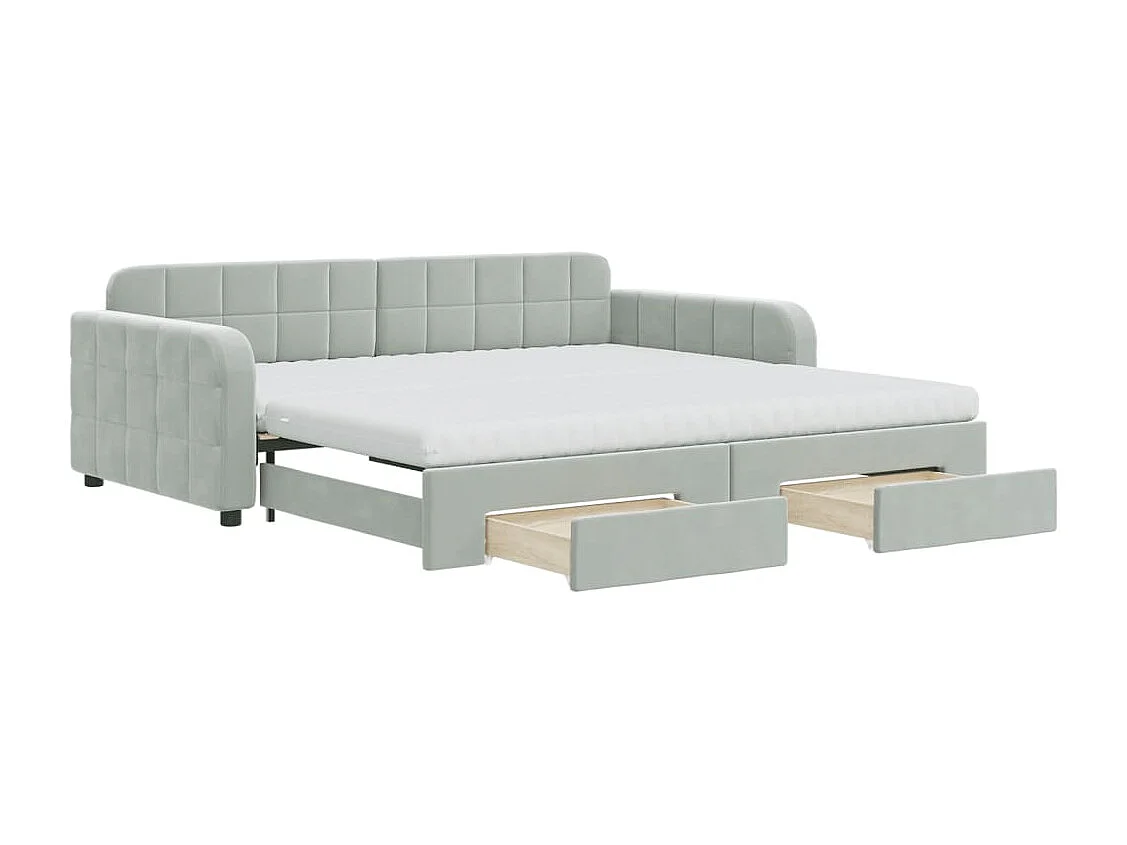Tagesbett Ausziehbar mit Schubladen Hellgrau 100x200 cm Samt