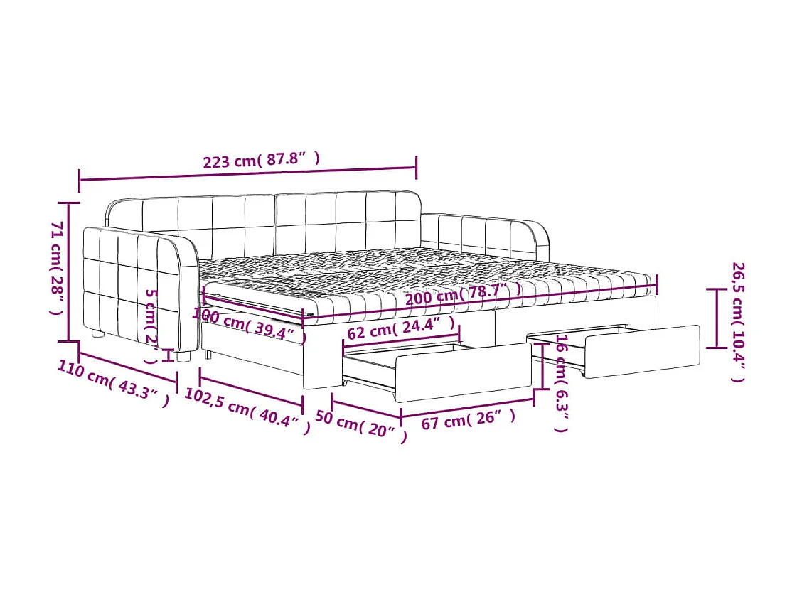 Tagesbett Ausziehbar mit Schubladen Hellgrau 100x200 cm Samt