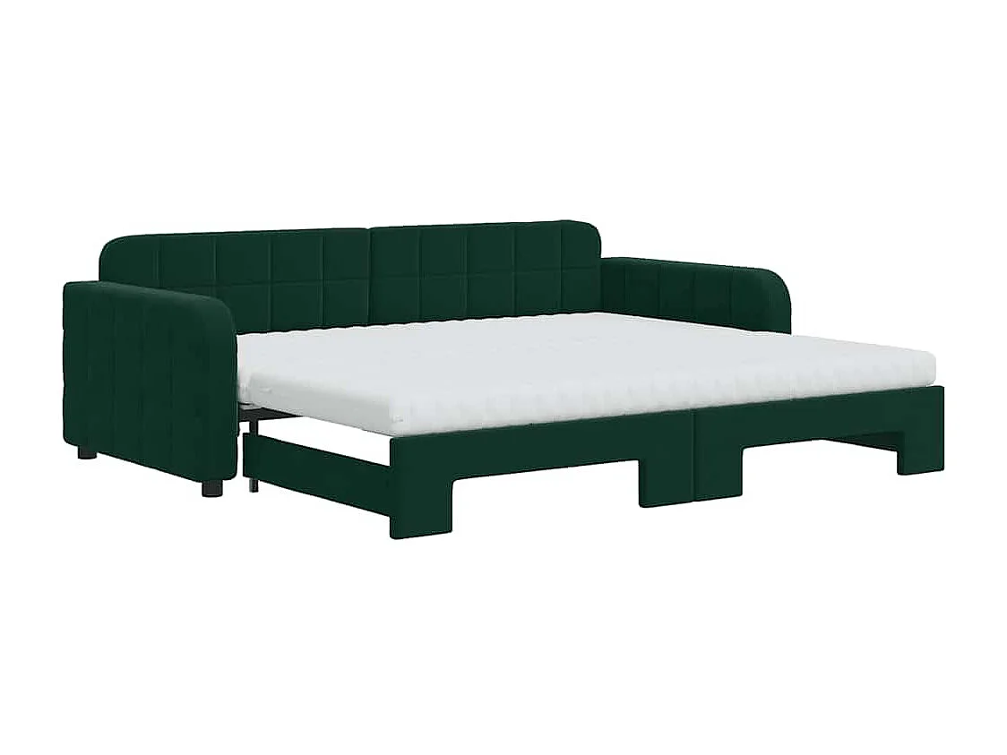 Tagesbett Ausziehbar mit Matratzen Dunkelgrün 90x200 cm Samt