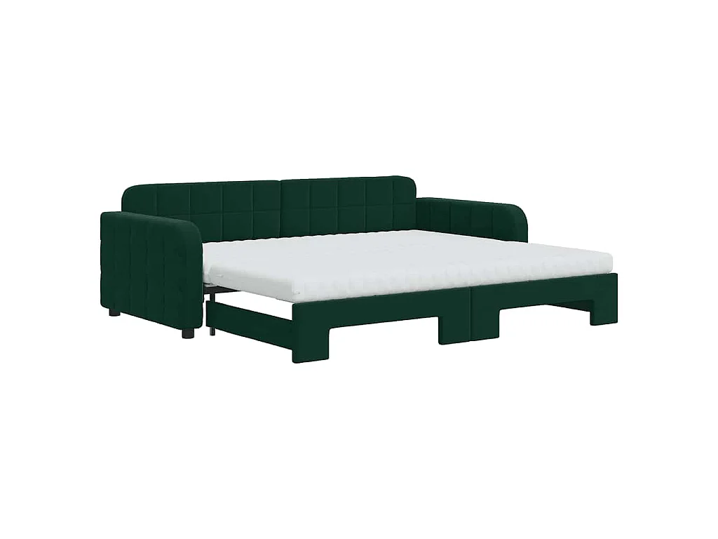 Tagesbett Ausziehbar mit Matratzen Dunkelgrün 90x200 cm Samt