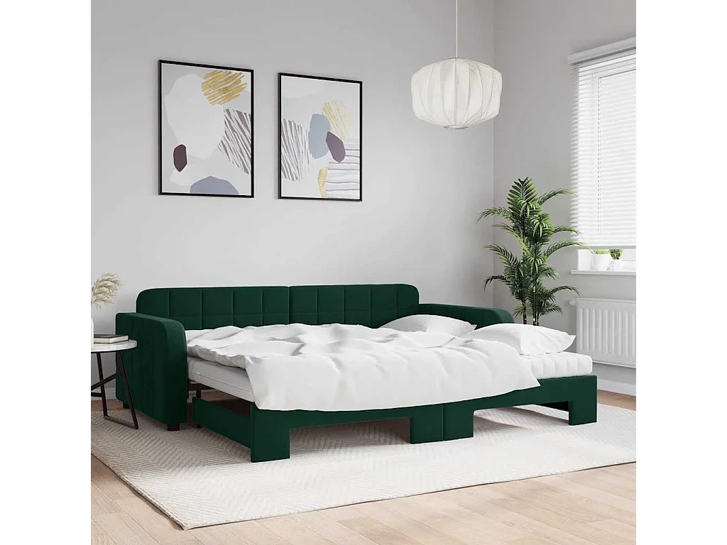 Tagesbett Ausziehbar mit Matratzen Dunkelgrün 90x200 cm Samt