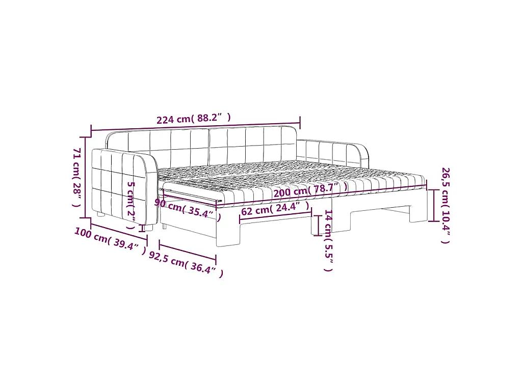 Tagesbett Ausziehbar mit Matratzen Dunkelgrün 90x200 cm Samt