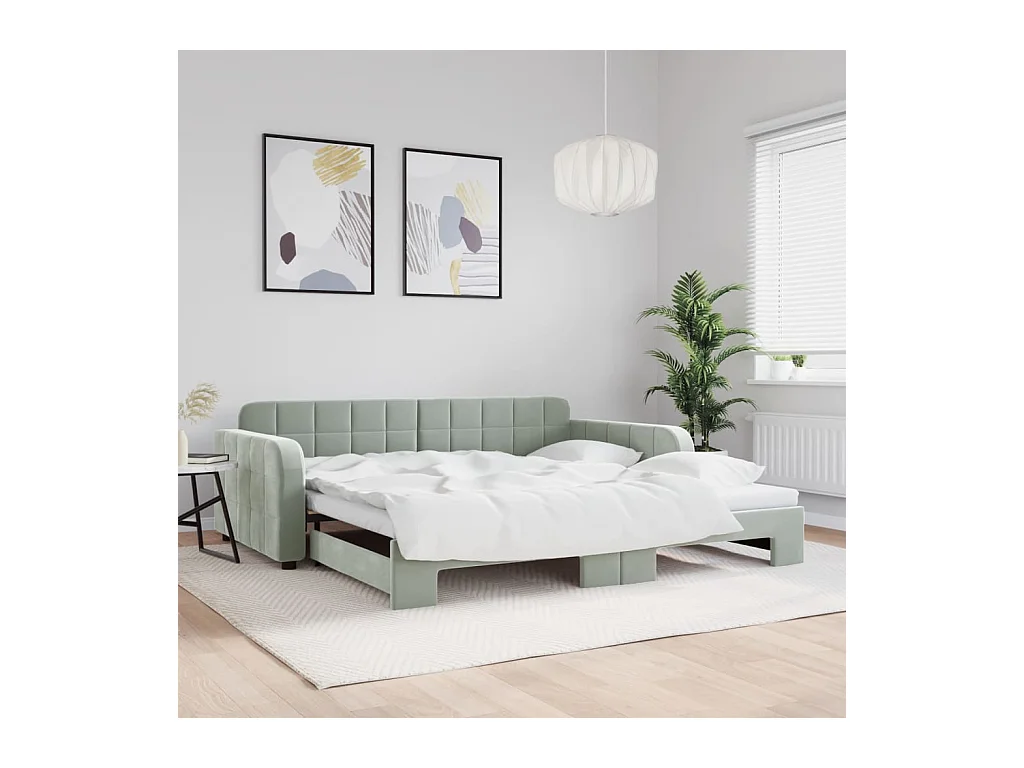 Lit de jour avec gigogne sans matelas gris clair 100x200 cm