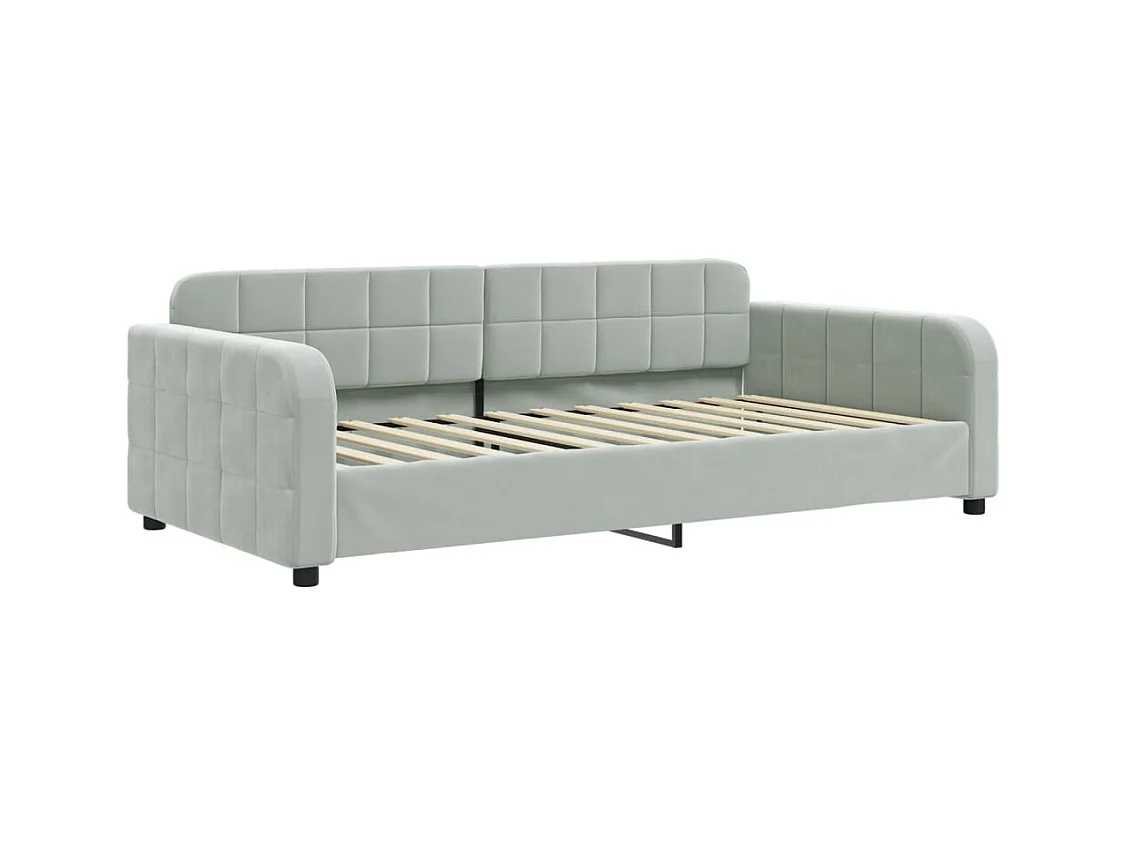 Slaapbank met onderschuifbed 100x200 cm fluweel lichtgrijs