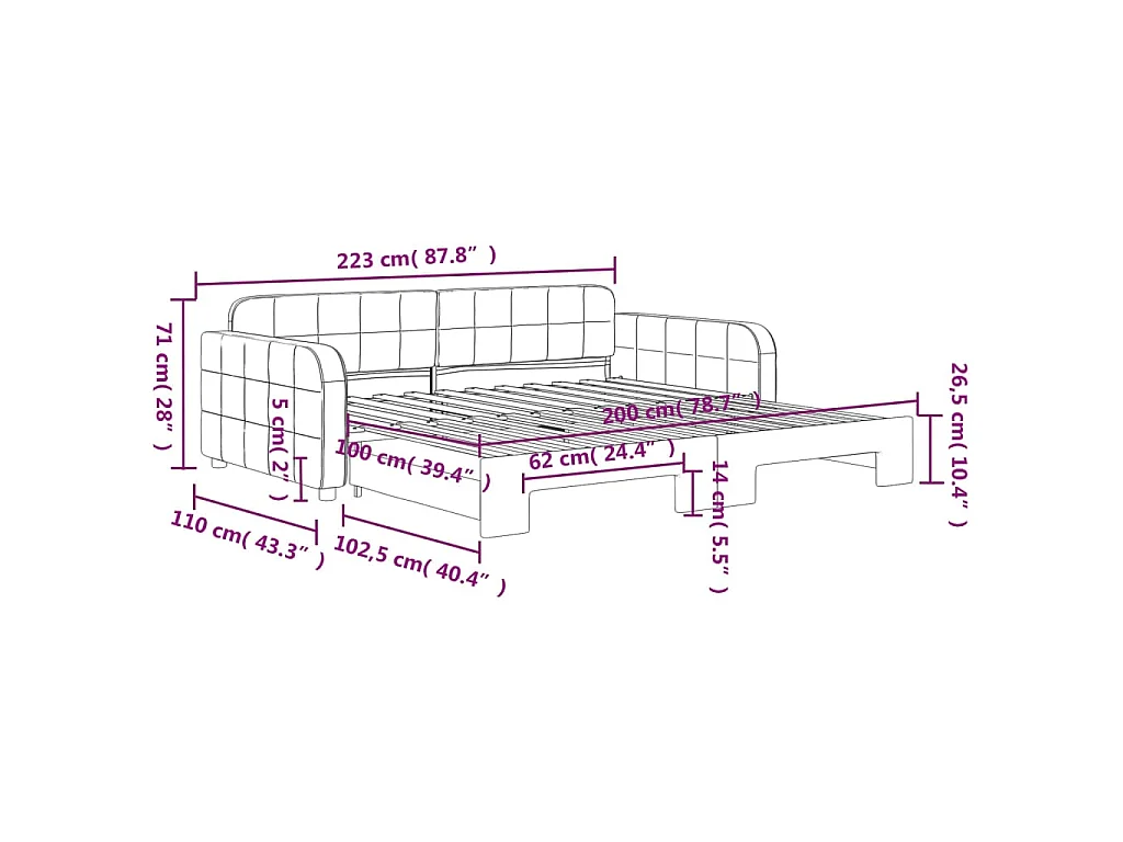 Slaapbank met onderschuifbed 100x200 cm fluweel lichtgrijs