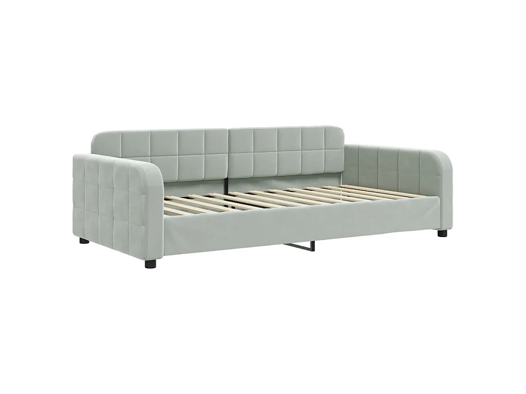 Slaapbank met onderschuifbed 100x200 cm fluweel lichtgrijs