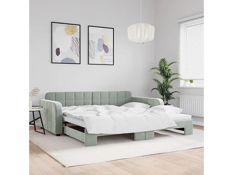 Divano Letto con Letto Estraibile Grigio Chiaro 100x200 Velluto