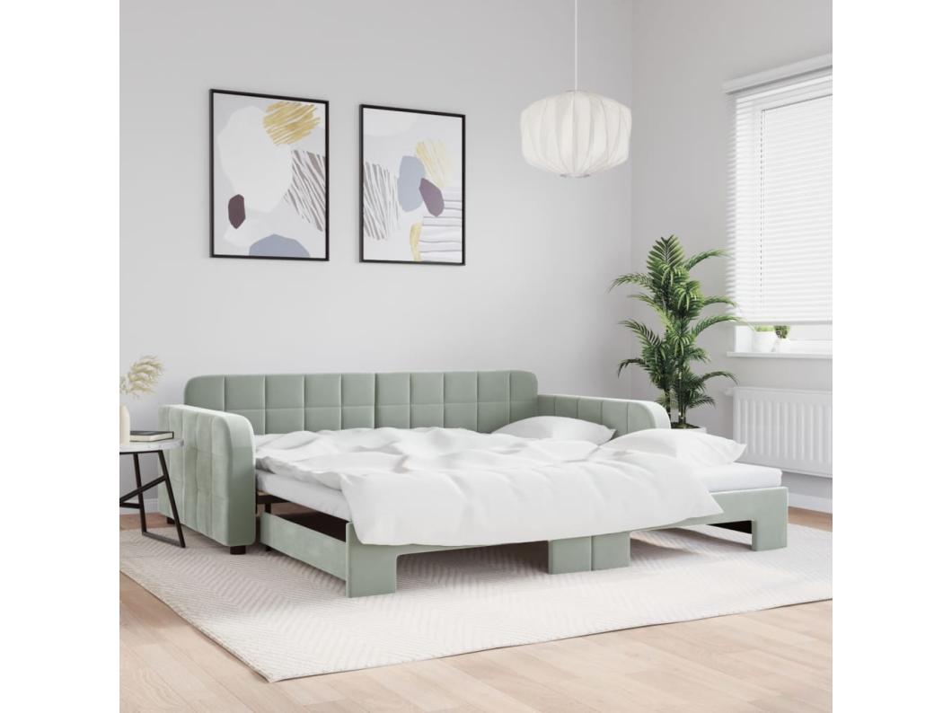 Sofá-cama com gavetão 100x200 cm veludo cinzento-claro