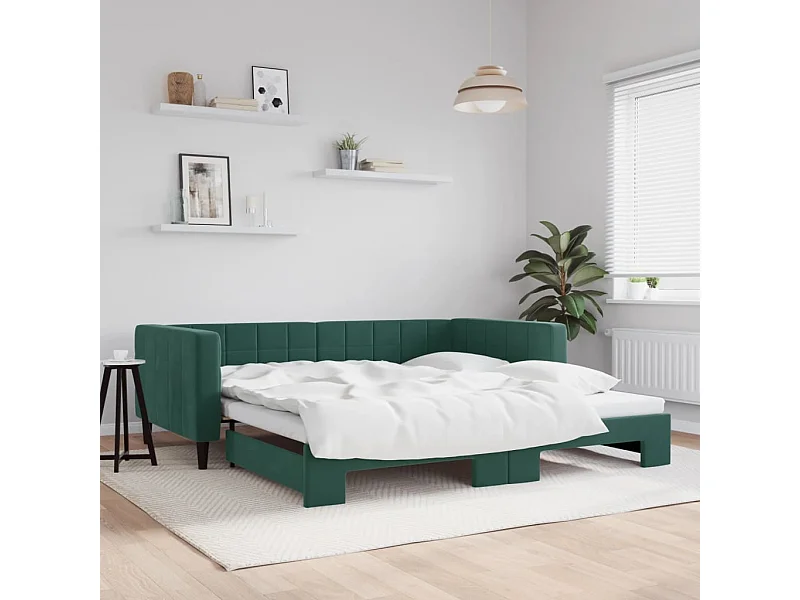 Divano Letto con Letto Estraibile Verde Scuro 100x200cm Velluto