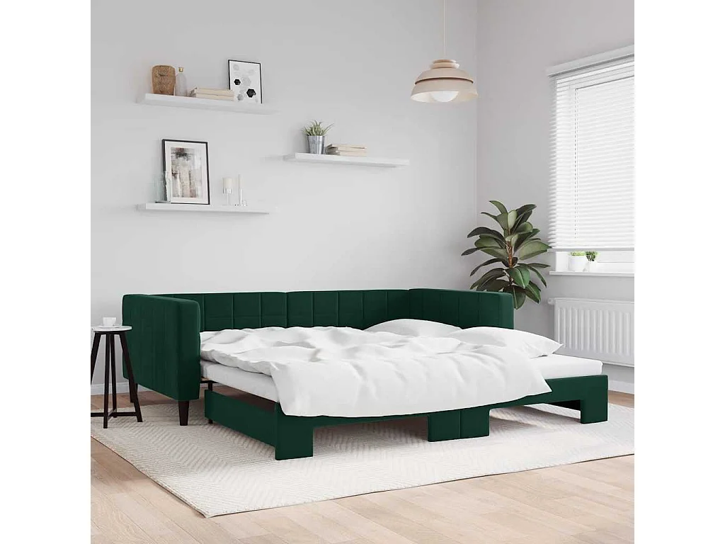 Divano Letto con Letto Estraibile Verde Scuro 100x200cm Velluto