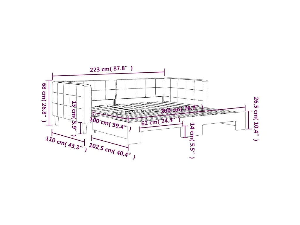 Divano Letto con Letto Estraibile Verde Scuro 100x200cm Velluto