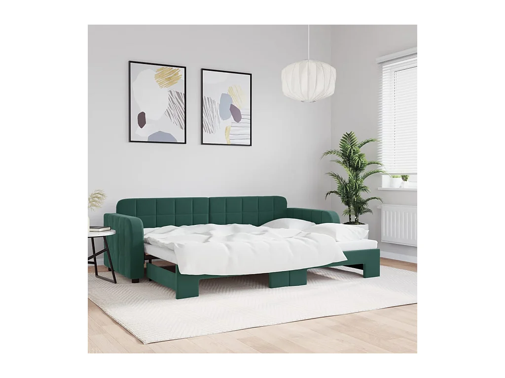 Lit de jour avec gigogne sans matelas vert foncé 80x200 cm