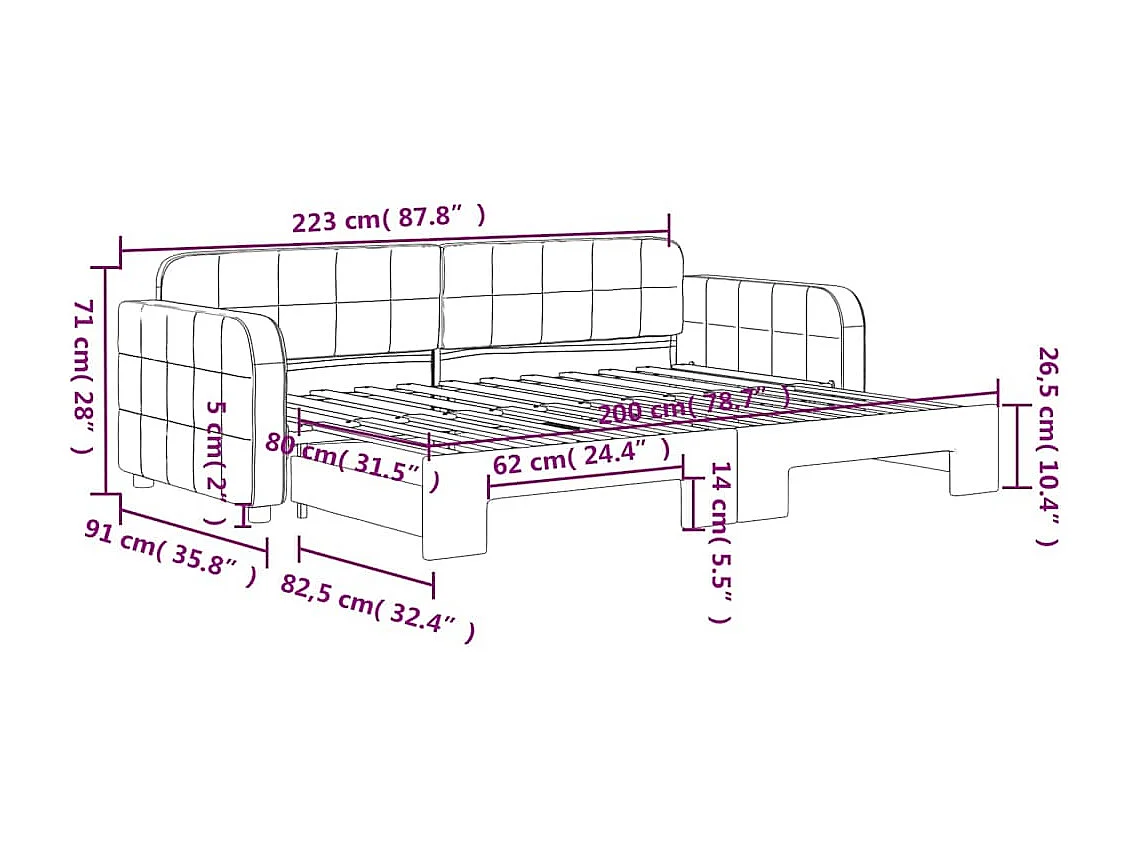 Slaapbank met onderschuifbed 80x200 cm fluweel donkergroen