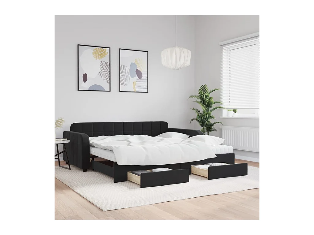 Tagesbett Ausziehbar mit Schubladen Schwarz 100x200 cm Samt