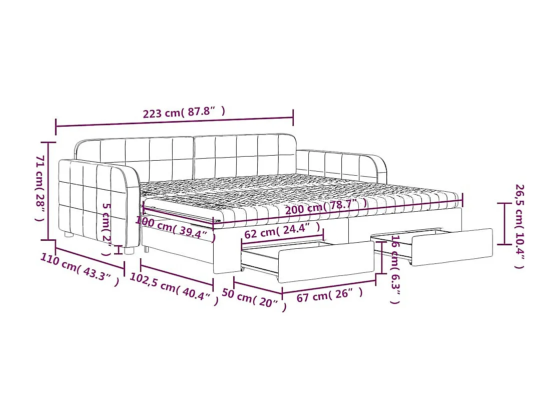 Tagesbett Ausziehbar mit Schubladen Schwarz 100x200 cm Samt