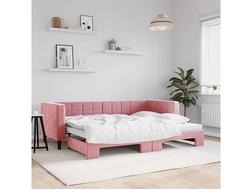 Lit de jour avec gigogne sans matelas rose 80x200 cm