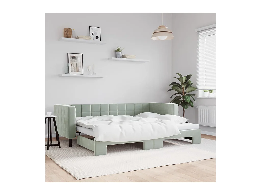 Lit de jour avec gigogne sans matelas gris clair 80x200 cm
