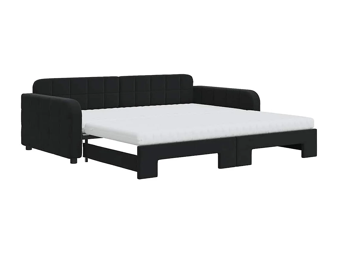 Lit de jour avec lit gigogne et matelas noir 100x200 cm velours