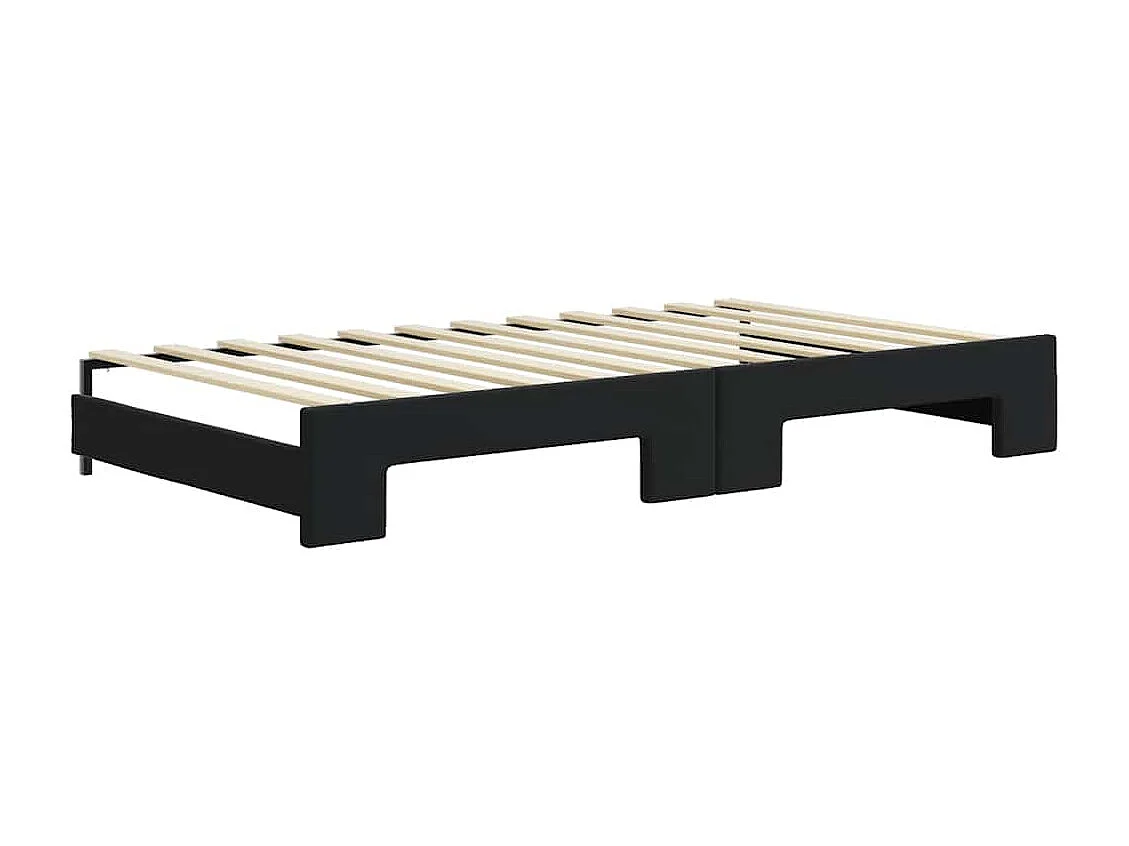 Lit de jour avec lit gigogne et matelas noir 100x200 cm velours