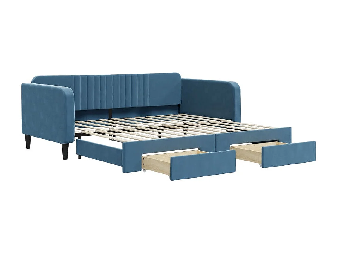 Divano Letto Estraibile con Cassetti Blu 100x200 cm in Velluto