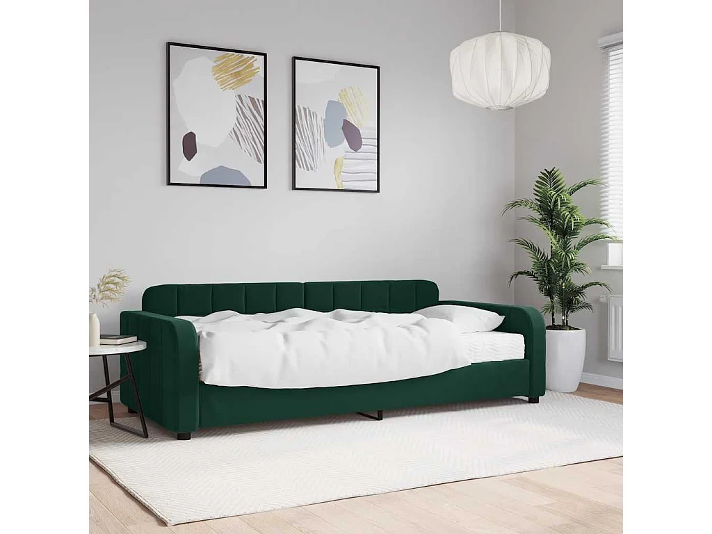 Lit de jour avec matelas vert foncé 90x200 cm velours