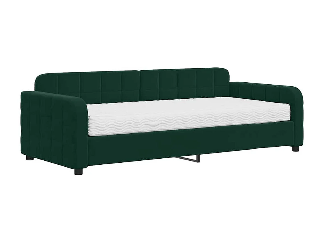 Lit de jour avec matelas vert foncé 90x200 cm velours