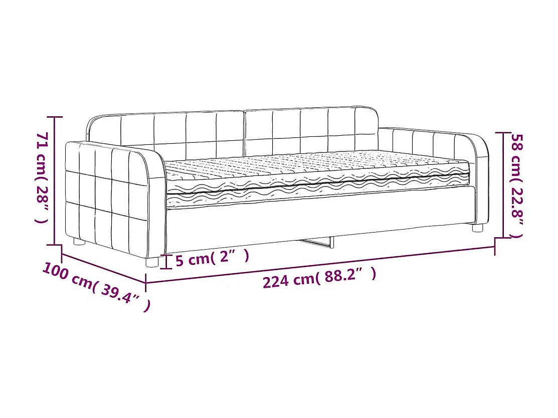Lit de jour avec matelas vert foncé 90x200 cm velours