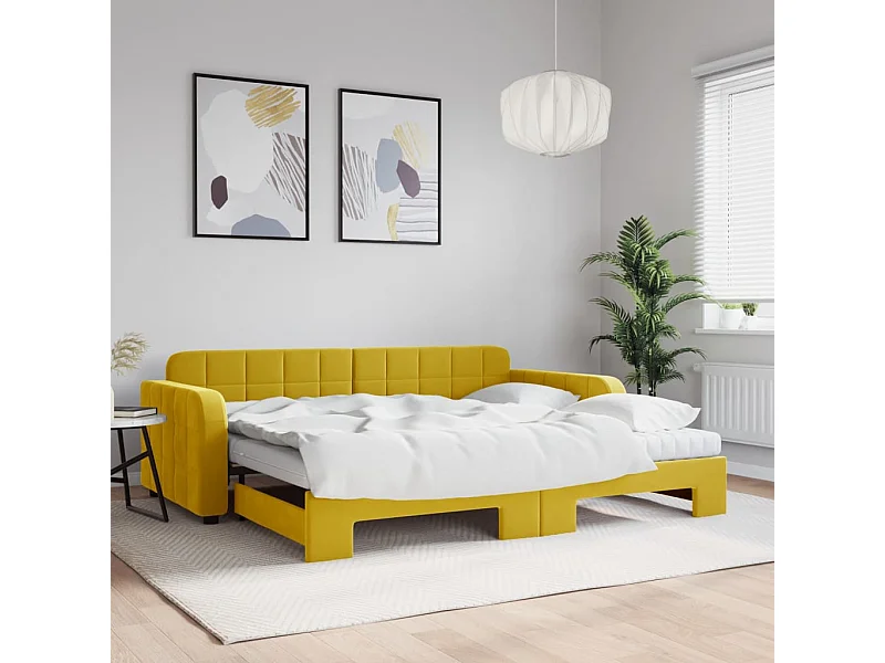 Tagesbett Ausziehbar mit Matratzen Gelb 90x200 cm Samt