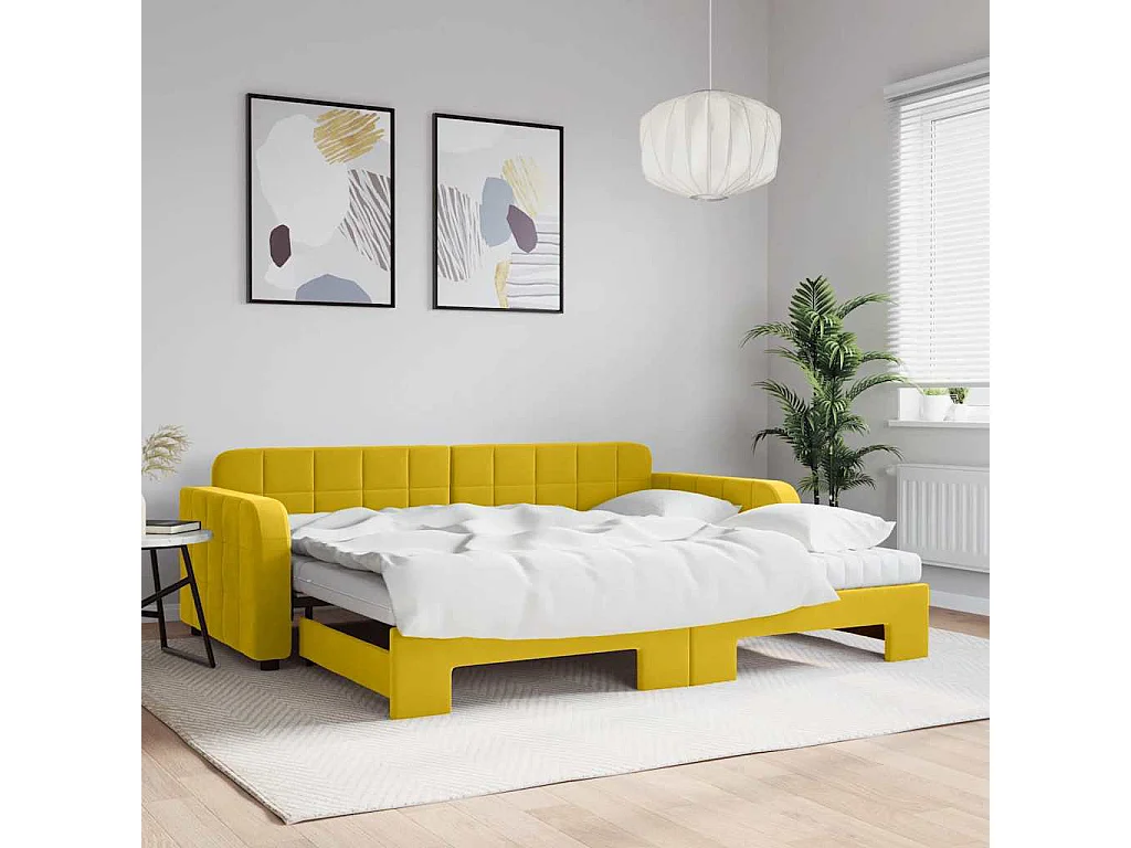 Tagesbett Ausziehbar mit Matratzen Gelb 90x200 cm Samt