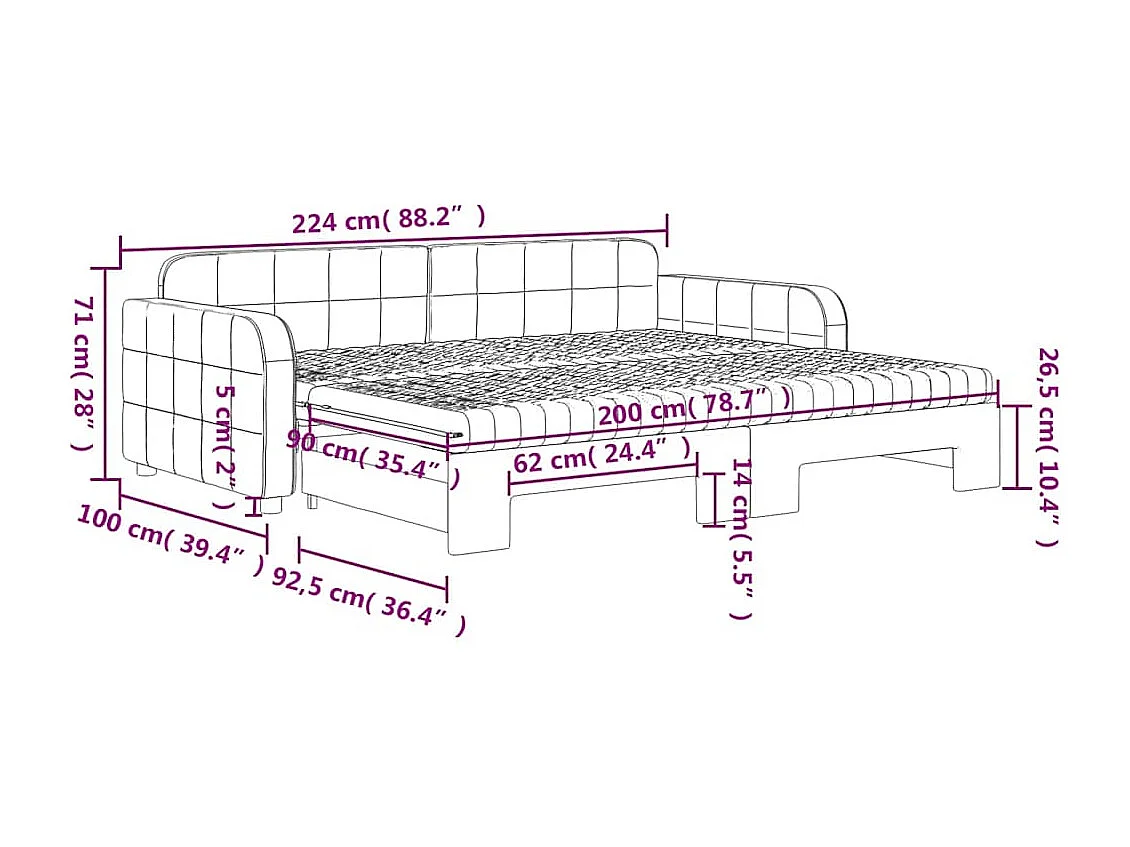 Tagesbett Ausziehbar mit Matratzen Gelb 90x200 cm Samt
